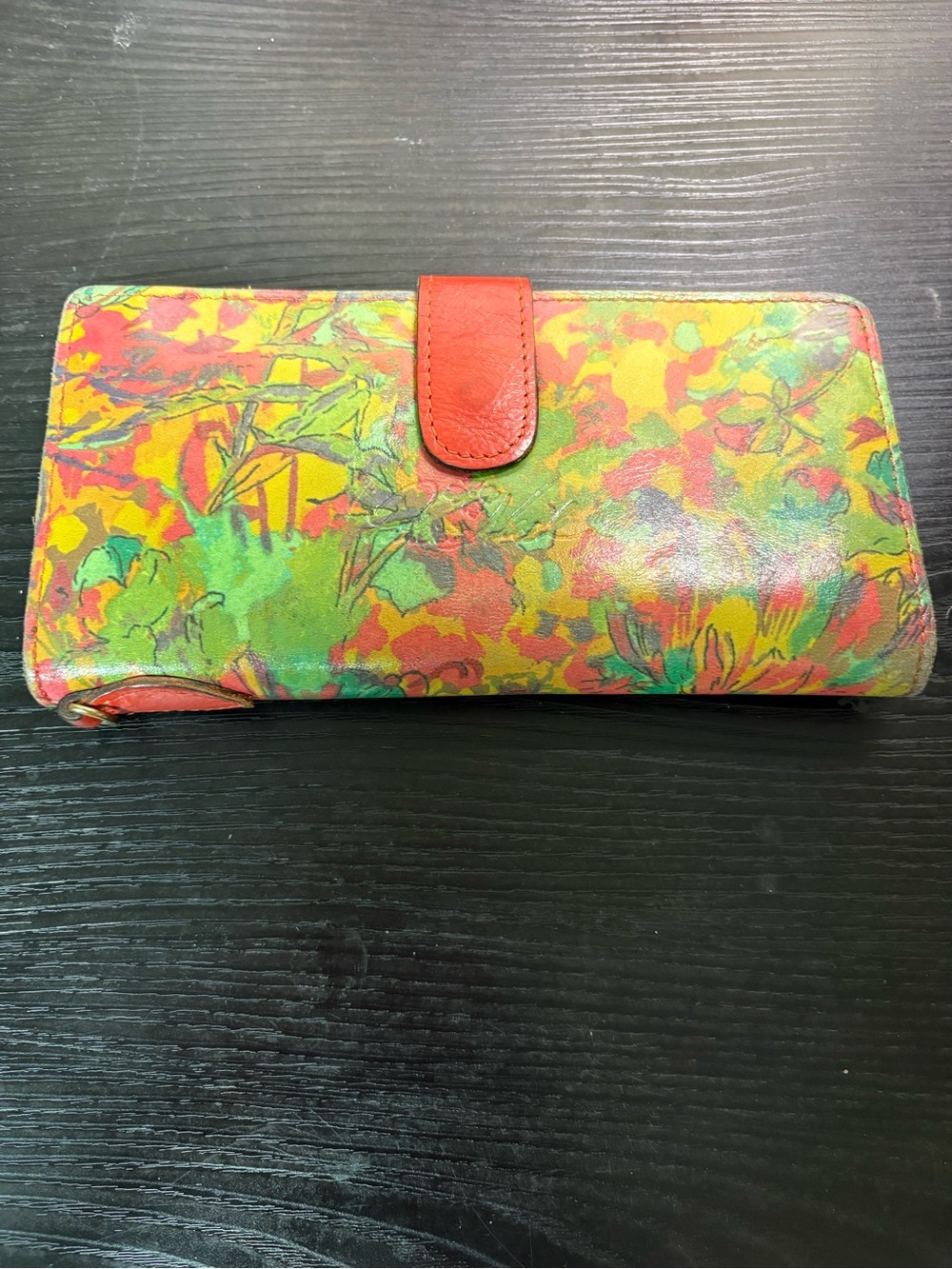 Patricia Nash multi color floral leather wristlet wallet no wrist strap